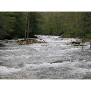 Crapper Falls with Lunch Ledge behind it (Photo by Scott Gravatt  - 4/27/04)